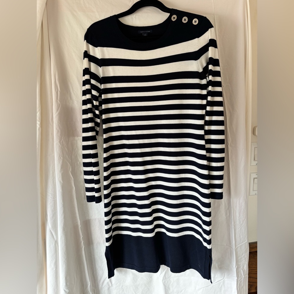 Navy and white striped Tommy Hilfiger knitted dress